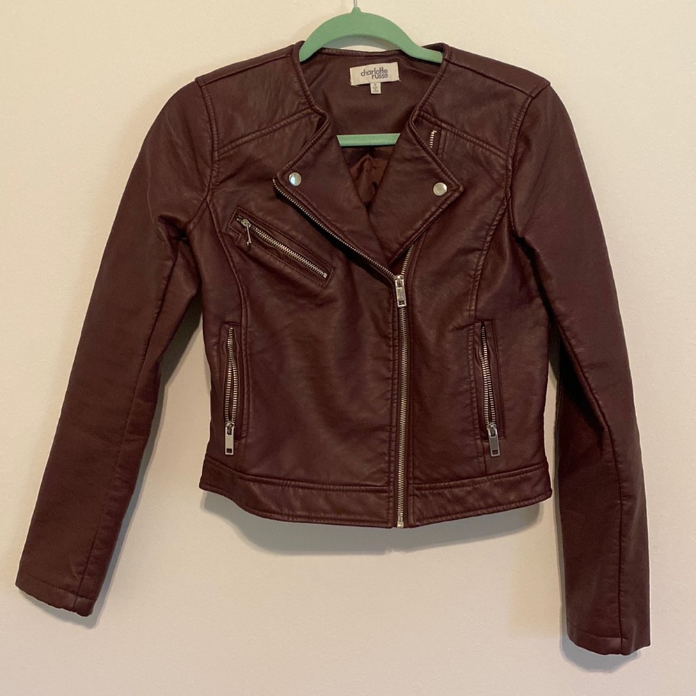Wine Asymmetrical Zip Bomber Jacket